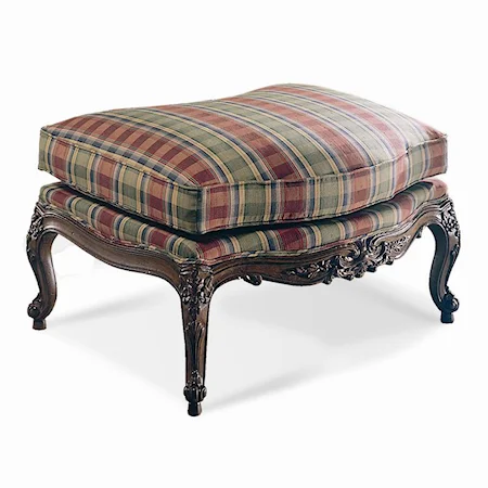 Ottoman with Serpentine Front and Intricate Carved Wood Legs